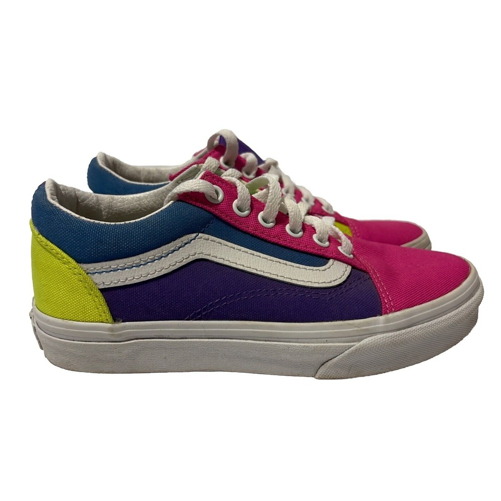 Vans Old Skool Neon Color Block Skate Sneakers Youth Size 2 Pink Purple Yellow